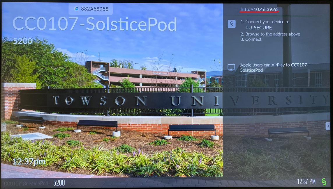 Solstice pod page with the IP address highlighted